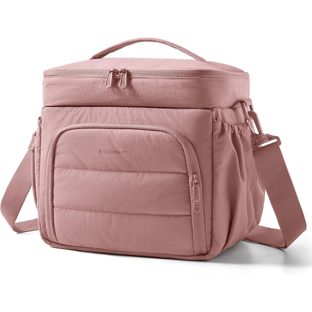 image:imageBAGSMART Puffy Insulated Lunch Bag Lightweight Large 14L Double Deck CamelDark Pink