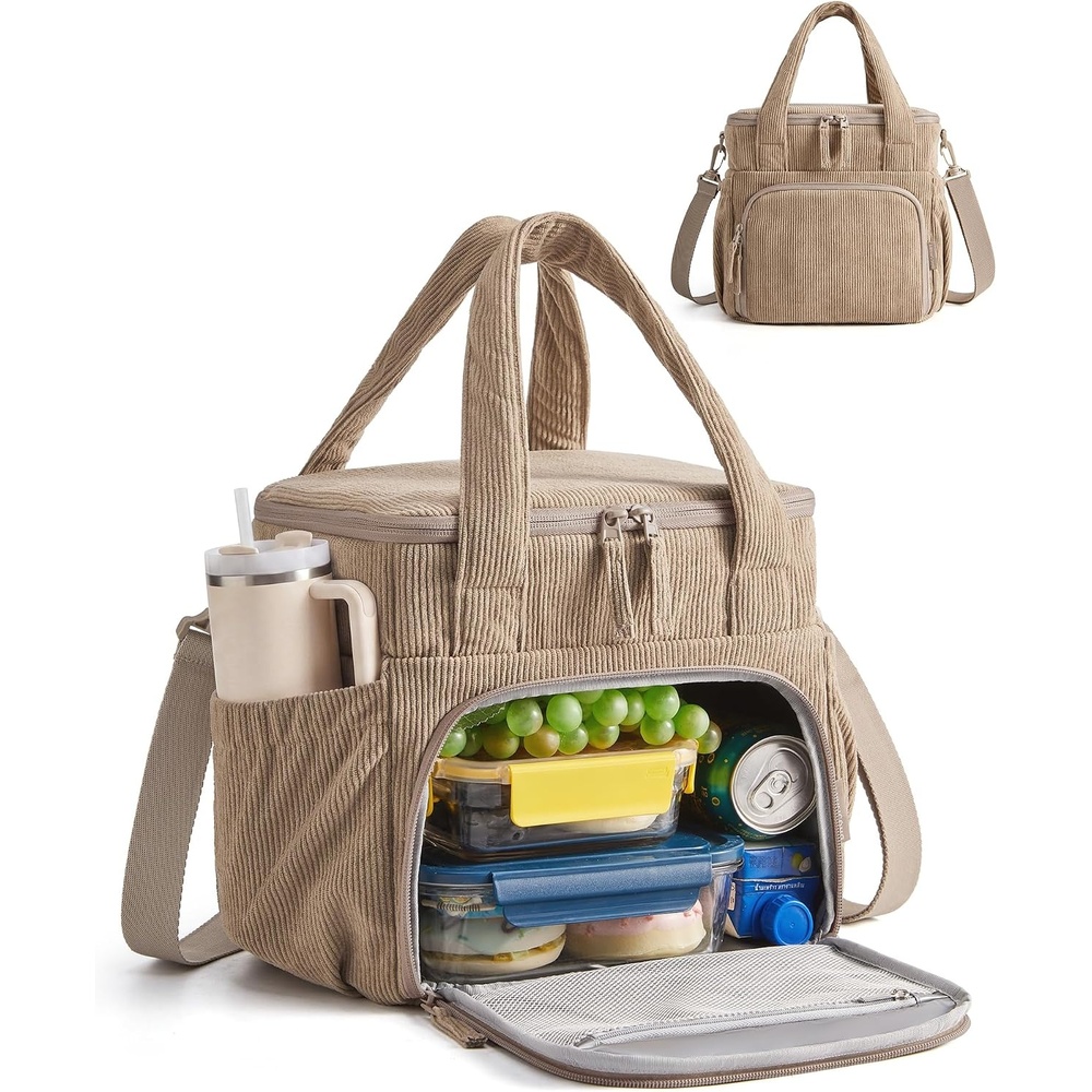 image:imageBAGSMART Puffy Insulated Lunch Bag Lightweight Large 14L Double Deck CamelWarm Brown