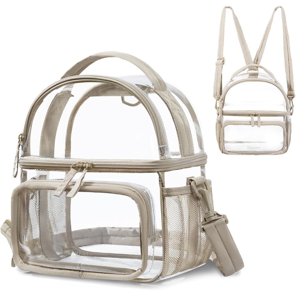 image:imageBAGSMART Stadium Approved Clear Bag 12x6x12 Double Deck Lunch Box Convertible to Backpack Waterproof PVC PinkCamel