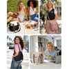 BAGSMART Double Deck Lunch Bag Women, Insulated Reusable Lunch Box, Quilted Puffer Lunch Tote with Shoulder Strap, Durable Large Lunch Cooler For Work Picnic Travel Meal Prep Flight, Beige + Black(Nude Pink)