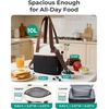 BAGSMART Double Deck Lunch Bag Women, Insulated Reusable Lunch Box, Quilted Puffer Lunch Tote with Shoulder Strap, Durable Large Lunch Cooler For Work Picnic Travel Meal Prep Flight, Beige + Black(Nude Pink)