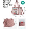 BAGSMART Lunch Bag Women Large Lunch Box Insulated Tote Bag with Multi-Pockets Quilted Puffy Tote for Work, Outdoors(01-Dusky Pink)