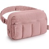 BAGSMART Fanny Packs for Women Cross Body, Quilted Puffy Belt Bag with Pockets, Fashion Waist Packs for Traveling Hiking Black(Dark Pink)
