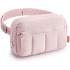BAGSMART Fanny Packs for Women Cross Body, Quilted Puffy Belt Bag with Pockets, Fashion Waist Packs for Traveling Hiking Black(Pink)