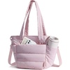 BAGSMART Lunch Bag Women Small Insulated Tote with Lunch Compartment Quilted Lightweight Puffy Tote Bag for Work, Travel, Outdoor, Camel(02-Pink)