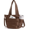 BAGSMART Lunch Bag Women Small Insulated Tote with Lunch Compartment Quilted Lightweight Puffy Tote Bag for Work, Travel, Outdoor, Camel(Coffee Brown)