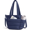 BAGSMART Lunch Bag Women Small Insulated Tote with Lunch Compartment Quilted Lightweight Puffy Tote Bag for Work, Travel, Outdoor, Camel(Navy Blue)