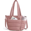 BAGSMART Lunch Bag Women Small Insulated Tote with Lunch Compartment Quilted Lightweight Puffy Tote Bag for Work, Travel, Outdoor, Camel(Nude Pink)