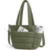 BAGSMART Lunch Bag Women Small Insulated Tote with Lunch Compartment Quilted Lightweight Puffy Tote Bag for Work, Travel, Outdoor, Camel(Olive Green)