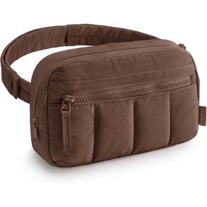BAGSMART Fanny Packs for Women Cross Body, Quilted Puffy Belt Bag with Pockets, Fashion Waist Packs for Traveling Hiking Black(Chocolate)