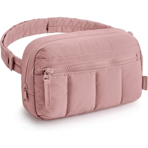 BAGSMART Fanny Packs for Women Cross Body, Quilted Puffy Belt Bag with Pockets, Fashion Waist Packs for Traveling Hiking Black(Dark Pink)