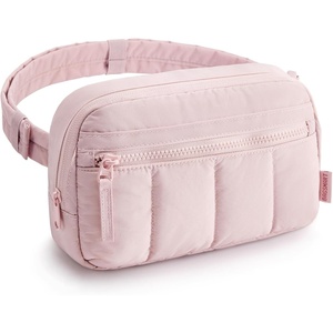 BAGSMART Fanny Packs for Women Cross Body, Quilted Puffy Belt Bag with Pockets, Fashion Waist Packs for Traveling Hiking Black(Pink)