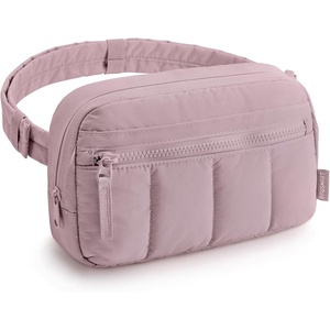 BAGSMART Fanny Packs for Women Cross Body, Quilted Puffy Belt Bag with Pockets, Fashion Waist Packs for Traveling Hiking Black(Purple)