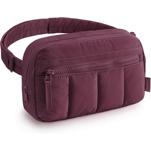 BAGSMART Fanny Packs for Women Cross Body, Quilted Puffy Belt Bag with Pockets, Fashion Waist Packs for Traveling Hiking Black(Red)