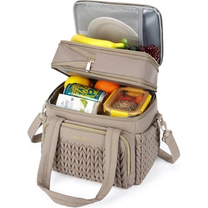 BAGSMART Insulated Lunch Box for Women, Double Deck Leakproof Cooler Bag with Expandable Design for Office Work & Outdoor Picnic(Camel)