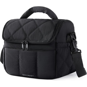BAGSMART Lunch Bag Women, Double Deck Insulated Lunch Box, Camel(Black)