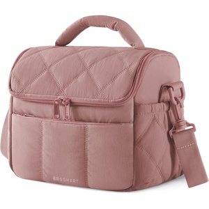BAGSMART Lunch Bag Women, Double Deck Insulated Lunch Box, Camel(Dark Pink)