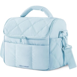 BAGSMART Lunch Bag Women, Double Deck Insulated Lunch Box, Camel(Light Blue)