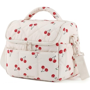 BAGSMART Lunch Bag Women, Double Deck Insulated Lunch Box, Camel(Print-Cherry)