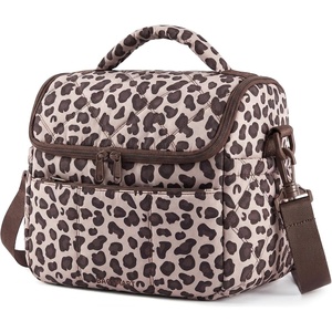 BAGSMART Lunch Bag Women, Double Deck Insulated Lunch Box, Camel(Print-Leopard)