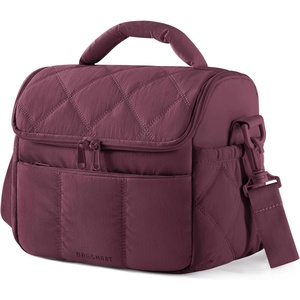 BAGSMART Lunch Bag Women, Double Deck Insulated Lunch Box, Camel(Wine Red)