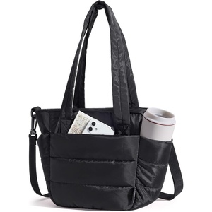 BAGSMART Lunch Bag Women Small Insulated Tote with Lunch Compartment Quilted Lightweight Puffy Tote Bag for Work, Travel, Outdoor, Camel(01-Black)