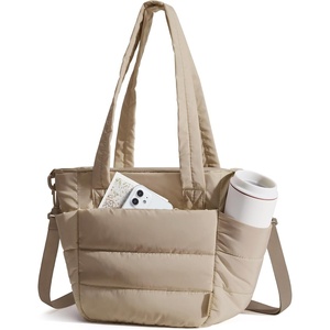 BAGSMART Lunch Bag Women Small Insulated Tote with Lunch Compartment Quilted Lightweight Puffy Tote Bag for Work, Travel, Outdoor, Camel(03-Camel)