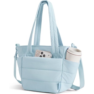 BAGSMART Lunch Bag Women Small Insulated Tote with Lunch Compartment Quilted Lightweight Puffy Tote Bag for Work, Travel, Outdoor, Camel(Baby Blue)