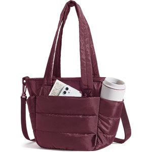 BAGSMART Lunch Bag Women Small Insulated Tote with Lunch Compartment Quilted Lightweight Puffy Tote Bag for Work, Travel, Outdoor, Camel(Cherry Red)