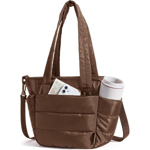 BAGSMART Lunch Bag Women Small Insulated Tote with Lunch Compartment Quilted Lightweight Puffy Tote Bag for Work, Travel, Outdoor, Camel(Coffee Brown)