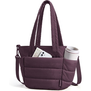 BAGSMART Lunch Bag Women Small Insulated Tote with Lunch Compartment Quilted Lightweight Puffy Tote Bag for Work, Travel, Outdoor, Camel(Crimson Purple)