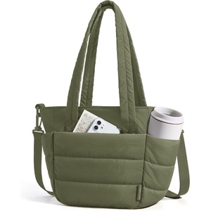 BAGSMART Lunch Bag Women Small Insulated Tote with Lunch Compartment Quilted Lightweight Puffy Tote Bag for Work, Travel, Outdoor, Camel(Olive Green)