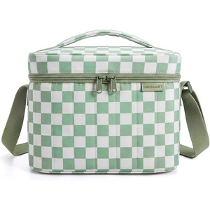 BAGSMART Puffy Insulated Lunch Bag, Lightweight Large 14L Double Deck Camel(A-Green Checkered)