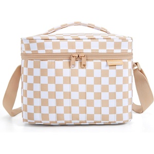 BAGSMART Puffy Insulated Lunch Bag, Lightweight Large 14L Double Deck Camel(A-Khaki Checkered)