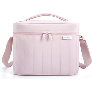BAGSMART Puffy Insulated Lunch Bag, Lightweight Large 14L Double Deck Camel(A-Pink)