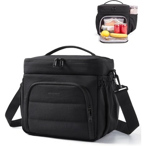 BAGSMART Puffy Insulated Lunch Bag, Lightweight Large 14L Double Deck Camel(Black)