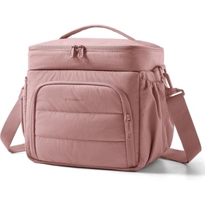 BAGSMART Puffy Insulated Lunch Bag, Lightweight Large 14L Double Deck Camel(Dark Pink)