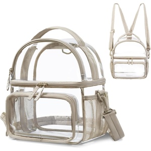 BAGSMART Stadium Approved Clear Bag 12″x6″x12″, Double Deck Lunch Box, Convertible to Backpack, Waterproof PVC, Pink(Camel)