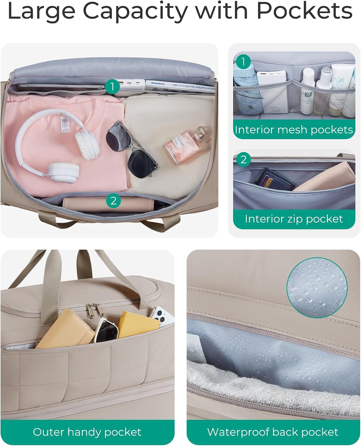 image:imageBAGSMART 42L Rolling Duffle Bag with Wheels Carry On Bag Duffel Bag for Travel Wet Pocket Duffle Bag with Wheels and Handle BeigeCharcoal