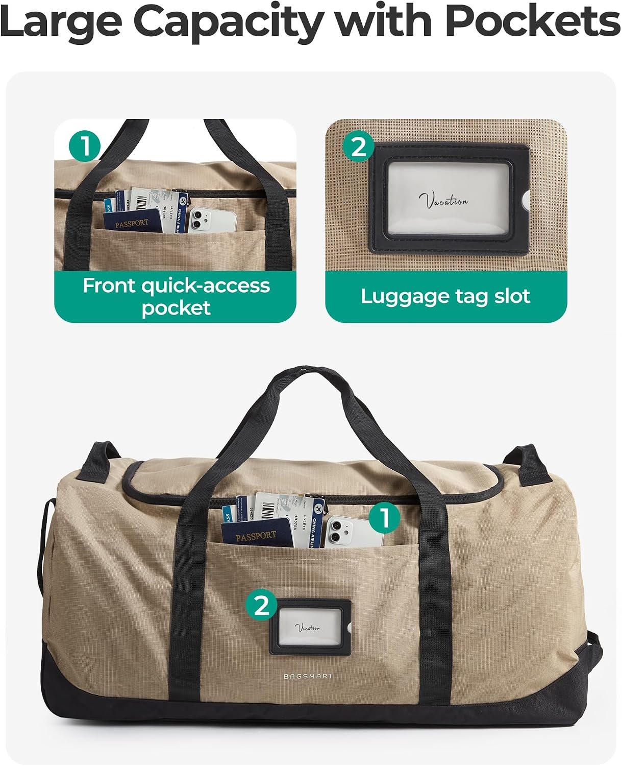 image:imageBAGSMART 83L Foldable Travel Bag Large Duffle Bag Luggage for TravelDark Gray