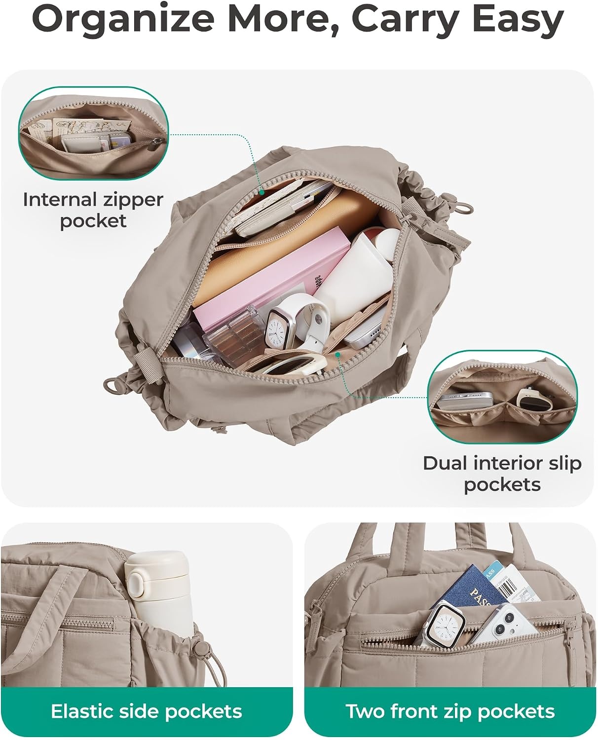 image:imageBAGSMART Duffle Bag for Travel Gym Bag for Women Weekender Carry onGray Lilac