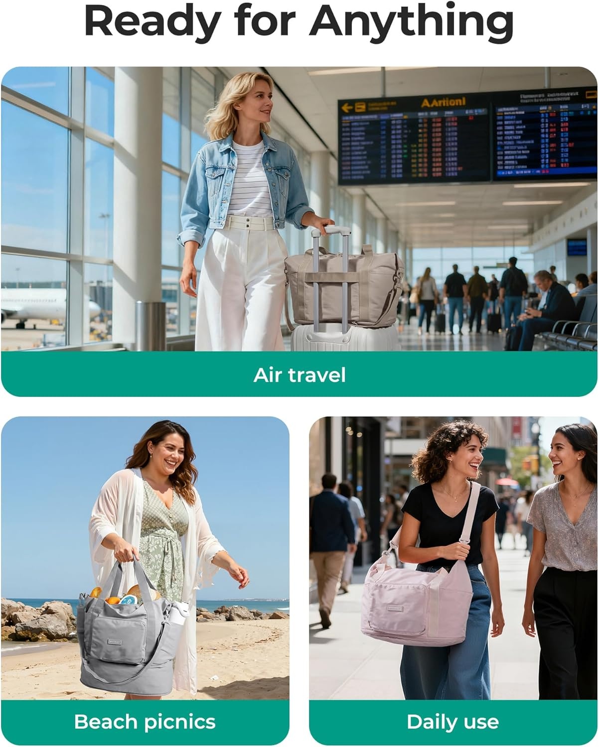image:imageBAGSMART Foldable Travel Bag 37L Expandable Personal Item Bag BlackGrape