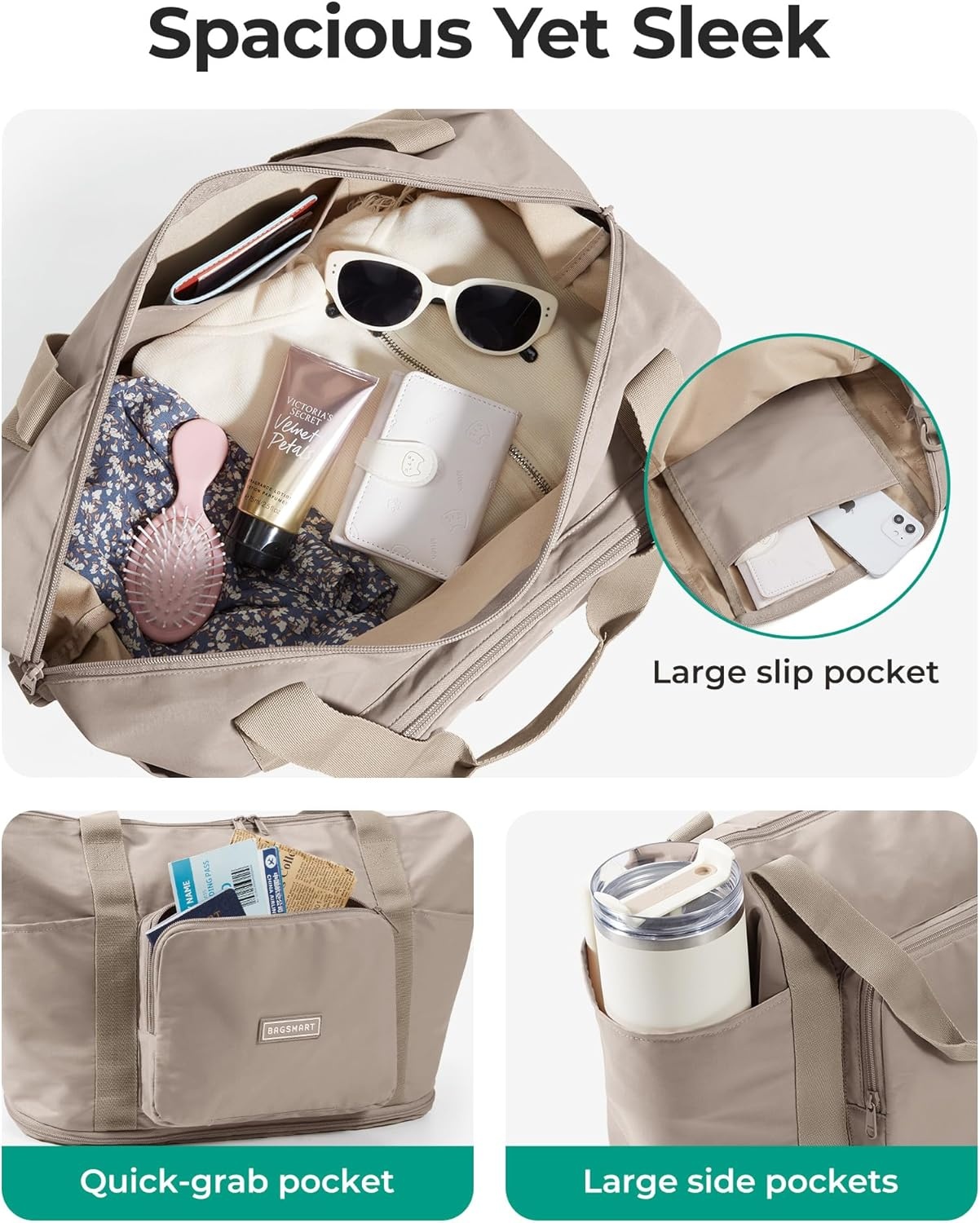 image:imageBAGSMART Foldable Travel Bag 37L Expandable Personal Item Bag BlackGrape