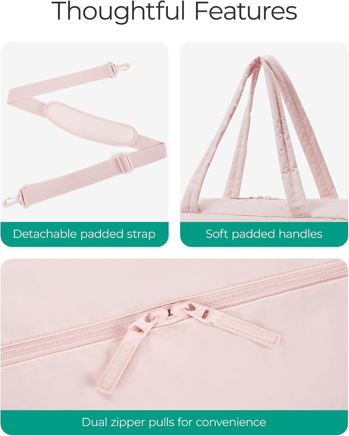 image:imageBAGSMART Gym Bag for Women 2PC Puffer Travel Duffle Bag Carry On Tote BagBaby Pink