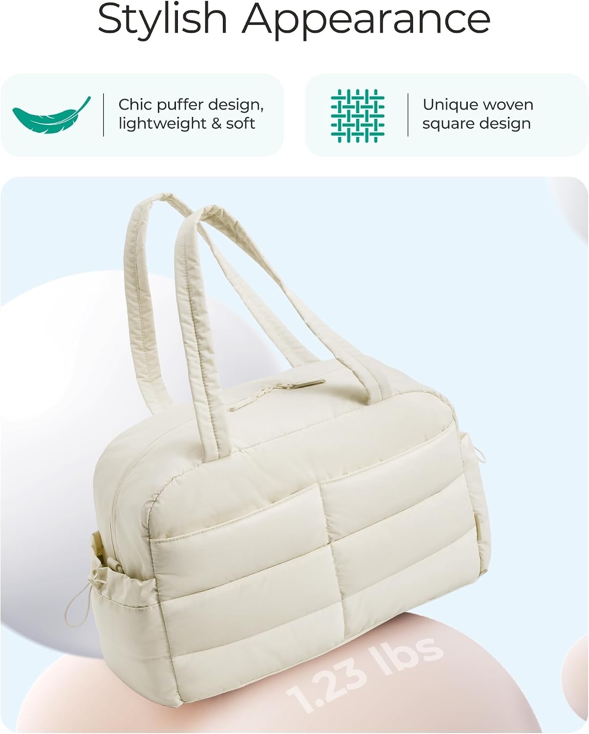 image:imageBAGSMART Gym Bag for Women 2PC Puffer Travel Duffle Bag Carry On Tote BagBeige