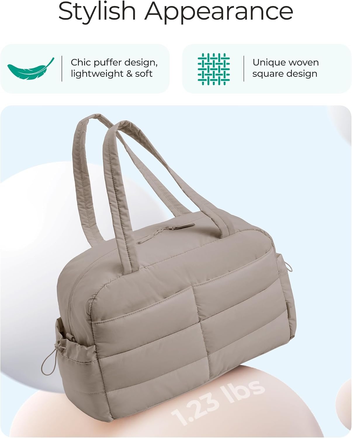 image:imageBAGSMART Gym Bag for Women 2PC Puffer Travel Duffle Bag Carry On Tote BagClay Pink