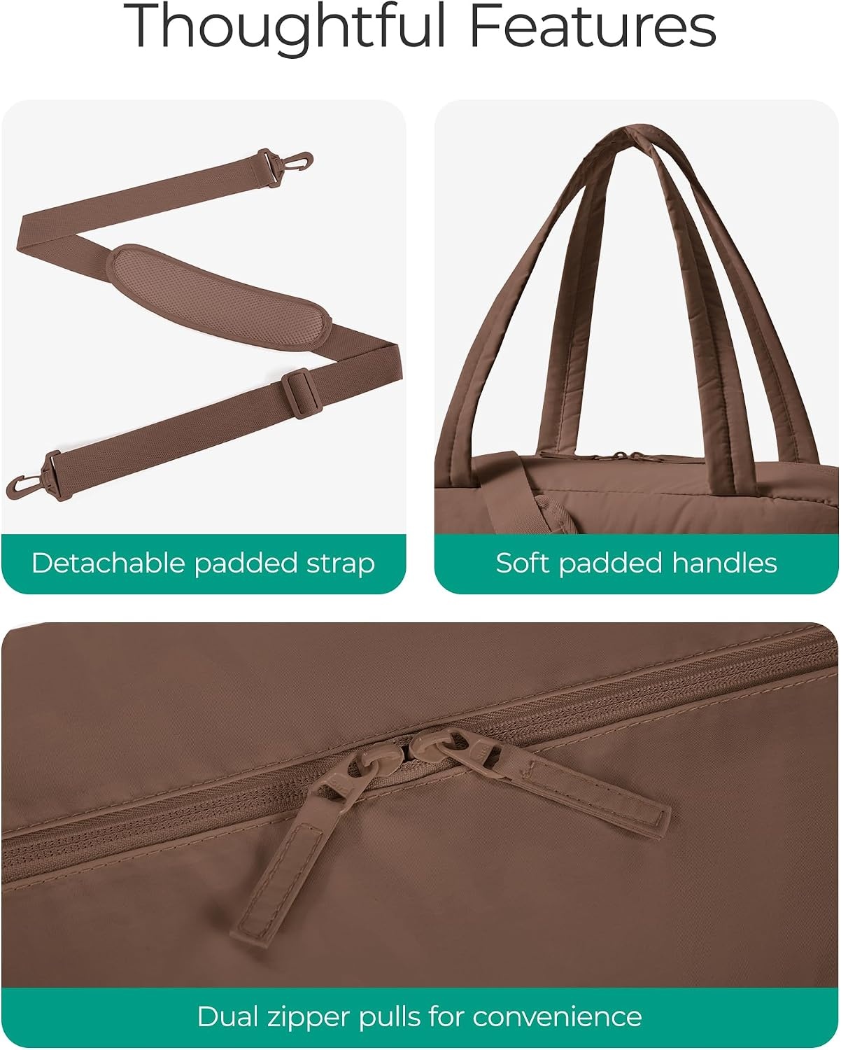 image:imageBAGSMART Gym Bag for Women 2PC Puffer Travel Duffle Bag Carry On Tote BagCoffee Brown