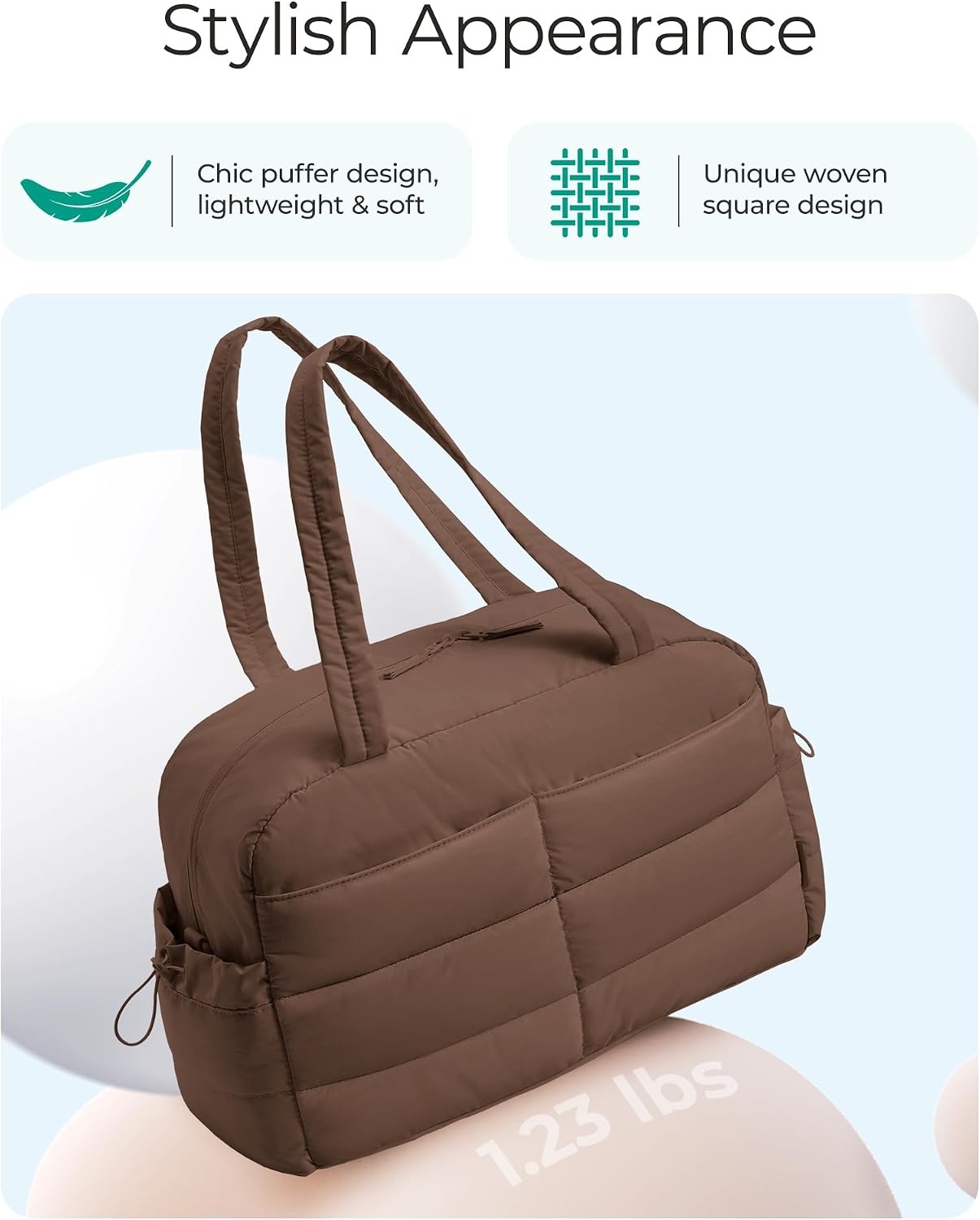 image:imageBAGSMART Gym Bag for Women 2PC Puffer Travel Duffle Bag Carry On Tote BagCoffee Brown