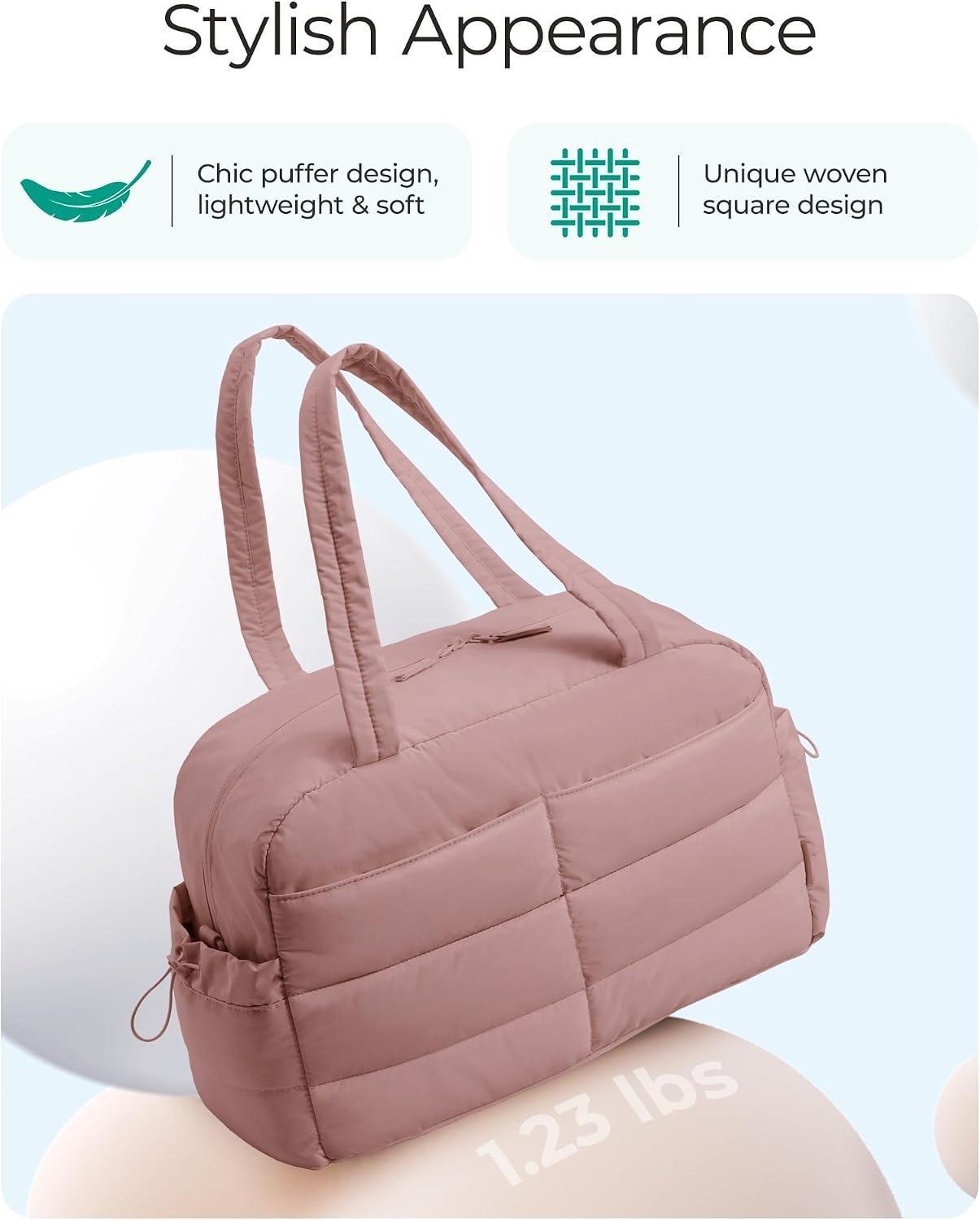image:imageBAGSMART Gym Bag for Women 2PC Puffer Travel Duffle Bag Carry On Tote BagPink