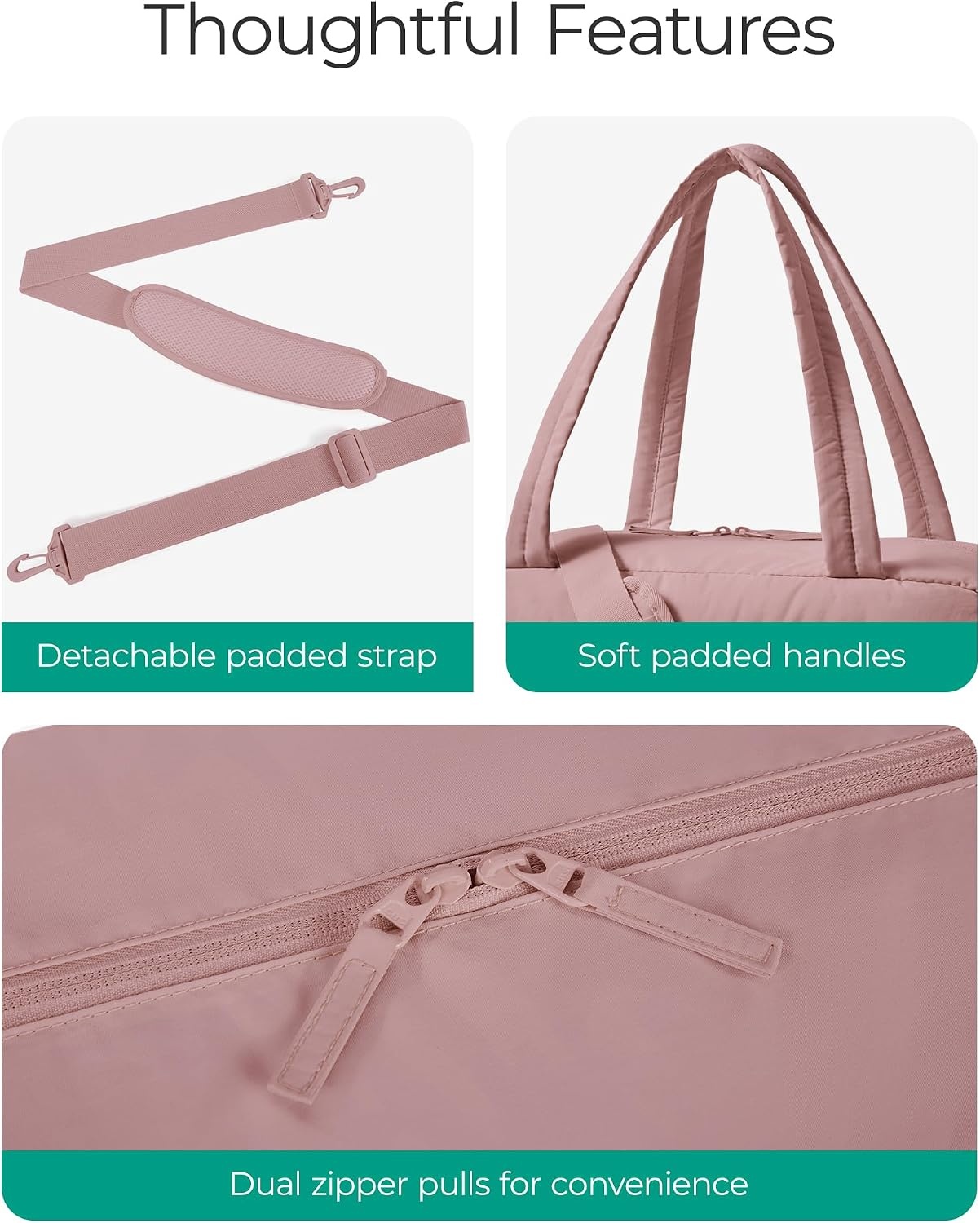 image:imageBAGSMART Gym Bag for Women 2PC Puffer Travel Duffle Bag Carry On Tote BagPink